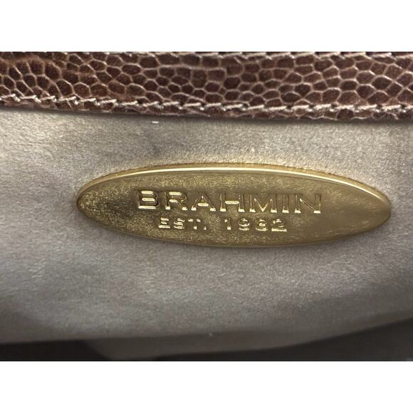 Brahmin Croc-Embossed Leather Large Buckle Flap Shoulder Bag Brown - Picture 11 of 16